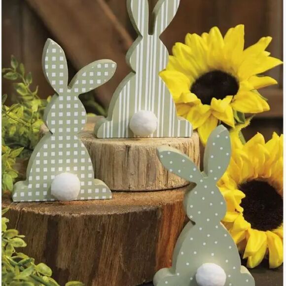 Easter Bunny Cottontail Wooden Shelf Sitters Rabbit Decor Cottagecore Country - Picture 1 of 2
